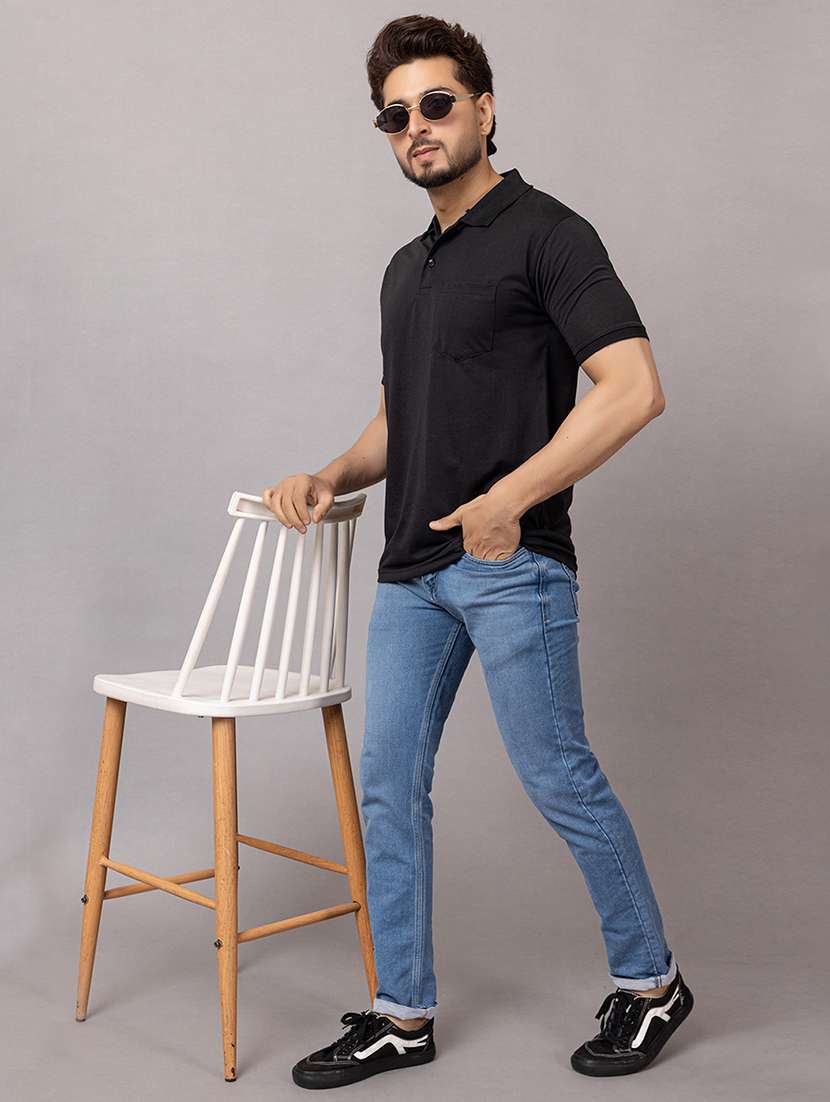 Men Solid Short Sleeve Slim Fit Polo T-shirt - 21989342 -  Standard Image - 4