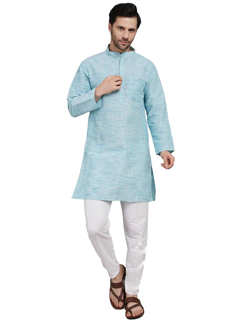 men melange mandarin neck long kurta - 21989348 - Standard Image - 1