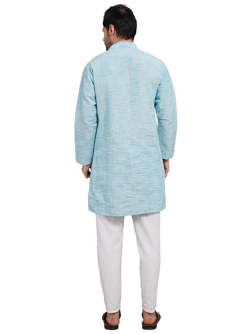 men melange mandarin neck long kurta - 21989348 - Standard Image - 4