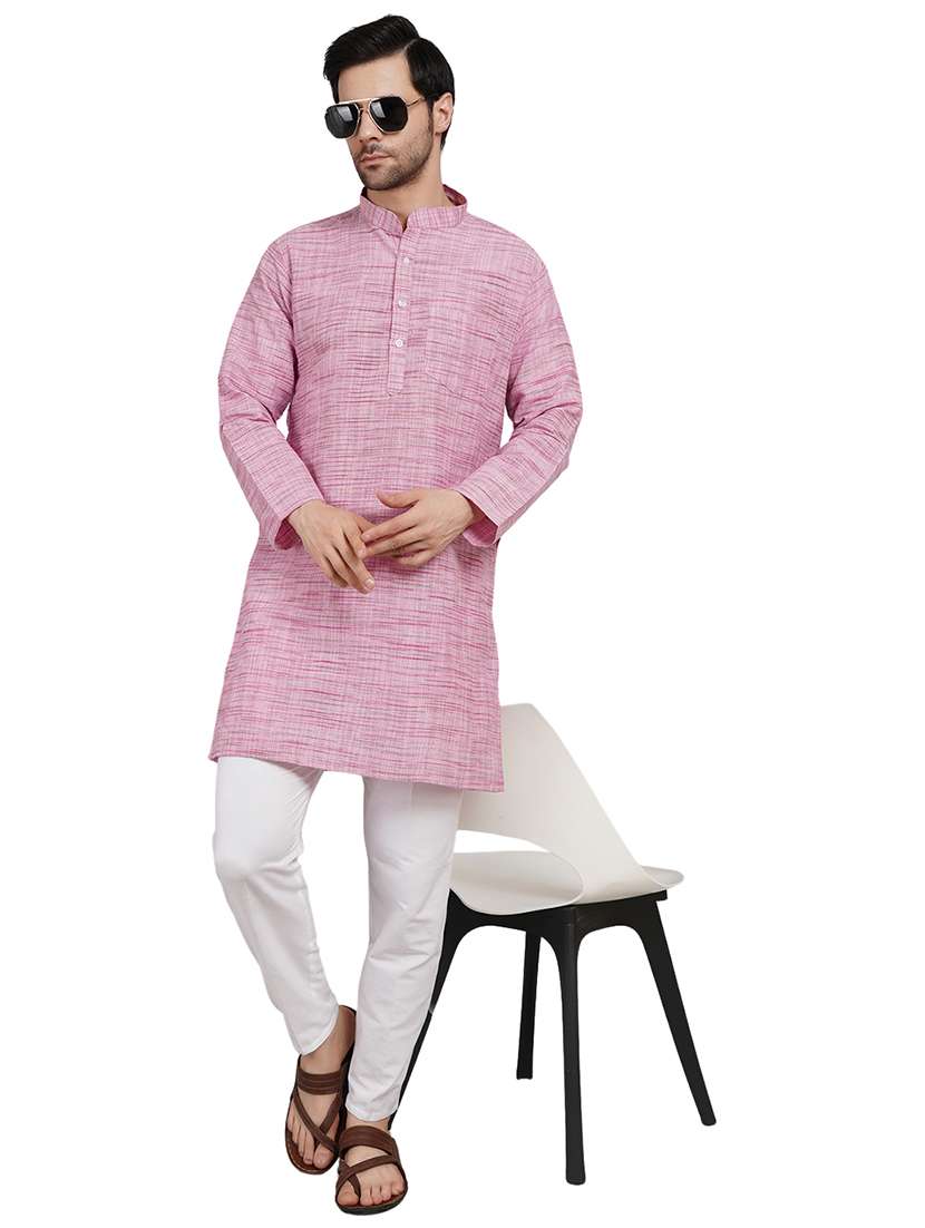men melange mandarin neck long kurta - 21989349 - Zoom Image - 0