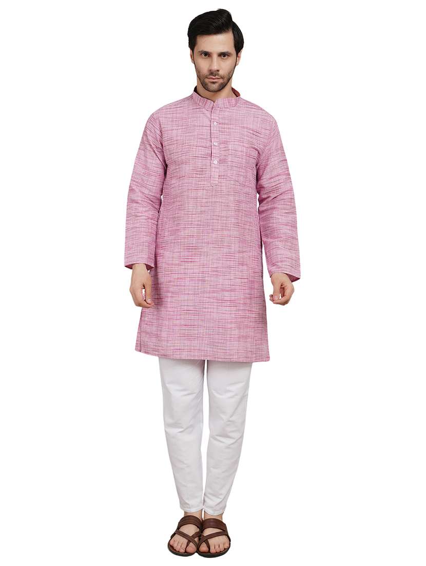 men melange mandarin neck long kurta - 21989349 - Standard Image - 1