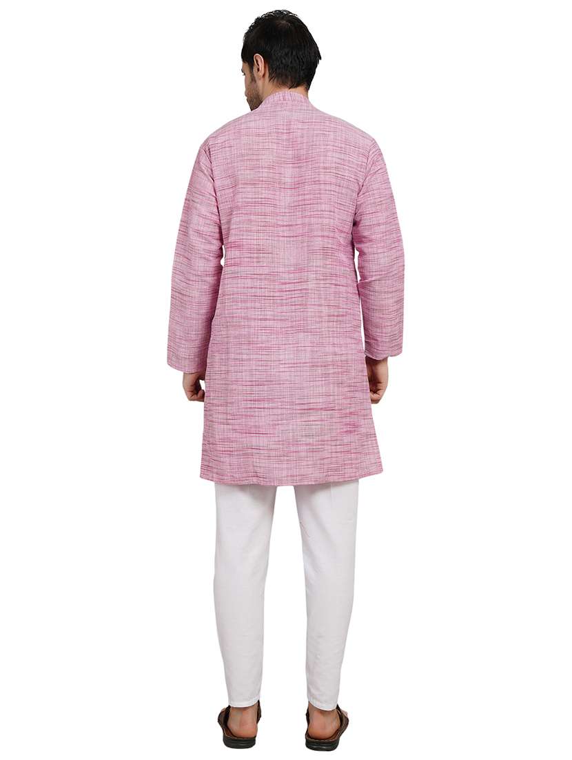 men melange mandarin neck long kurta - 21989349 - Standard Image - 4