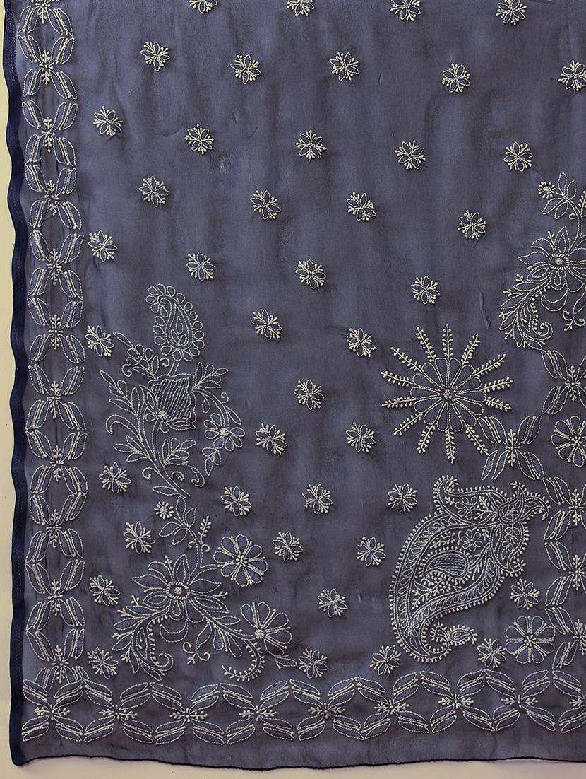 women solid with work chikankari saree with blouse - 21989351 - Standard Image - 6