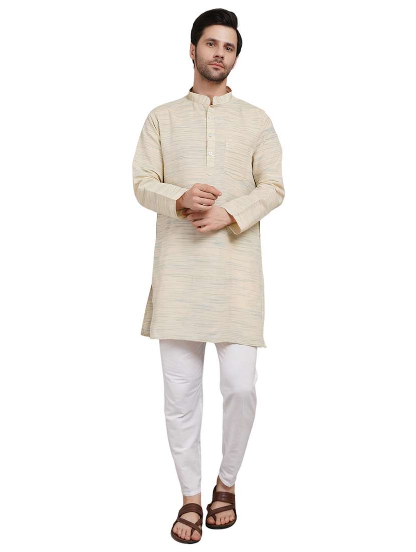 men melange mandarin neck long kurta - 21989353 - Standard Image - 1