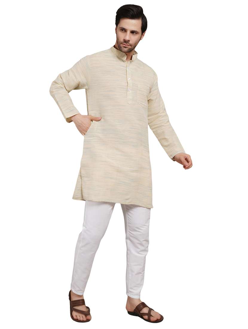 men melange mandarin neck long kurta - 21989353 - Standard Image - 4