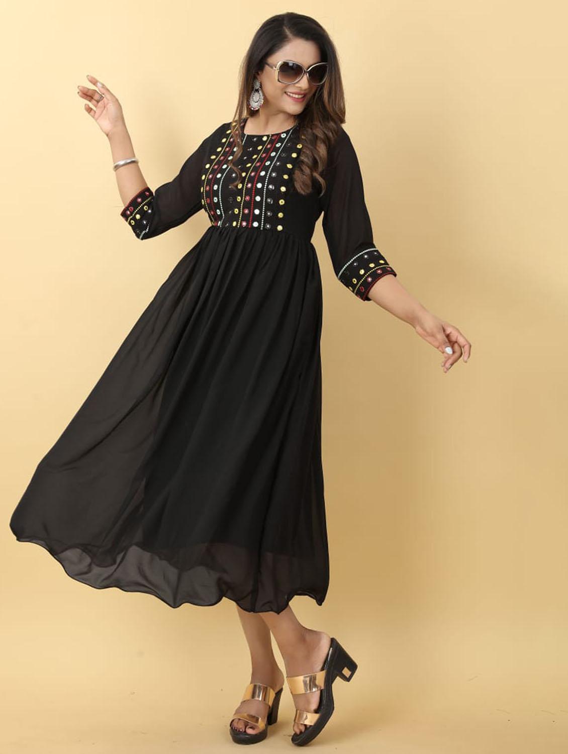 women black mirror worked round neck flared dress - 21989354 - Standard Image - 1