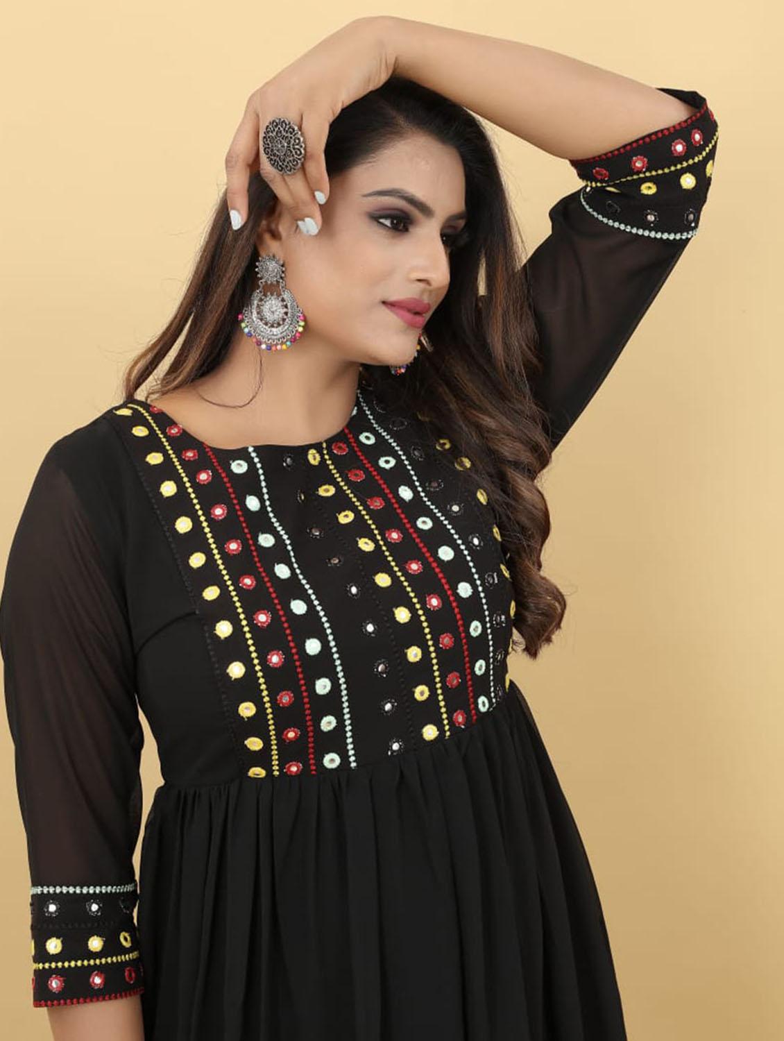 women black mirror worked round neck flared dress - 21989354 - Standard Image - 4