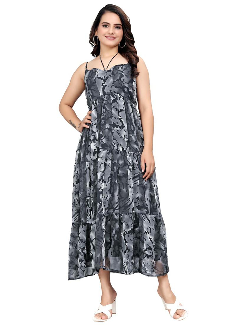 women printed shoulder strap tiered maxi dress - 21989355 -  Standard Image - 1