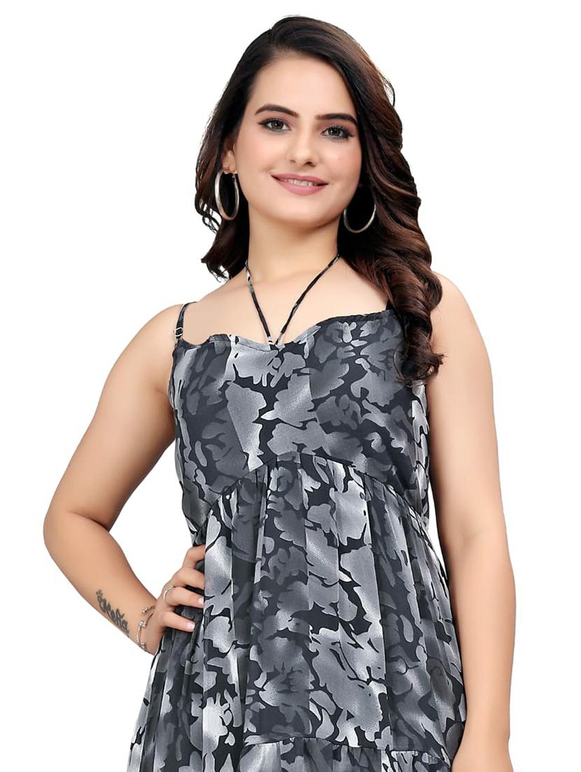 women printed shoulder strap tiered maxi dress - 21989355 - Standard Image - 4
