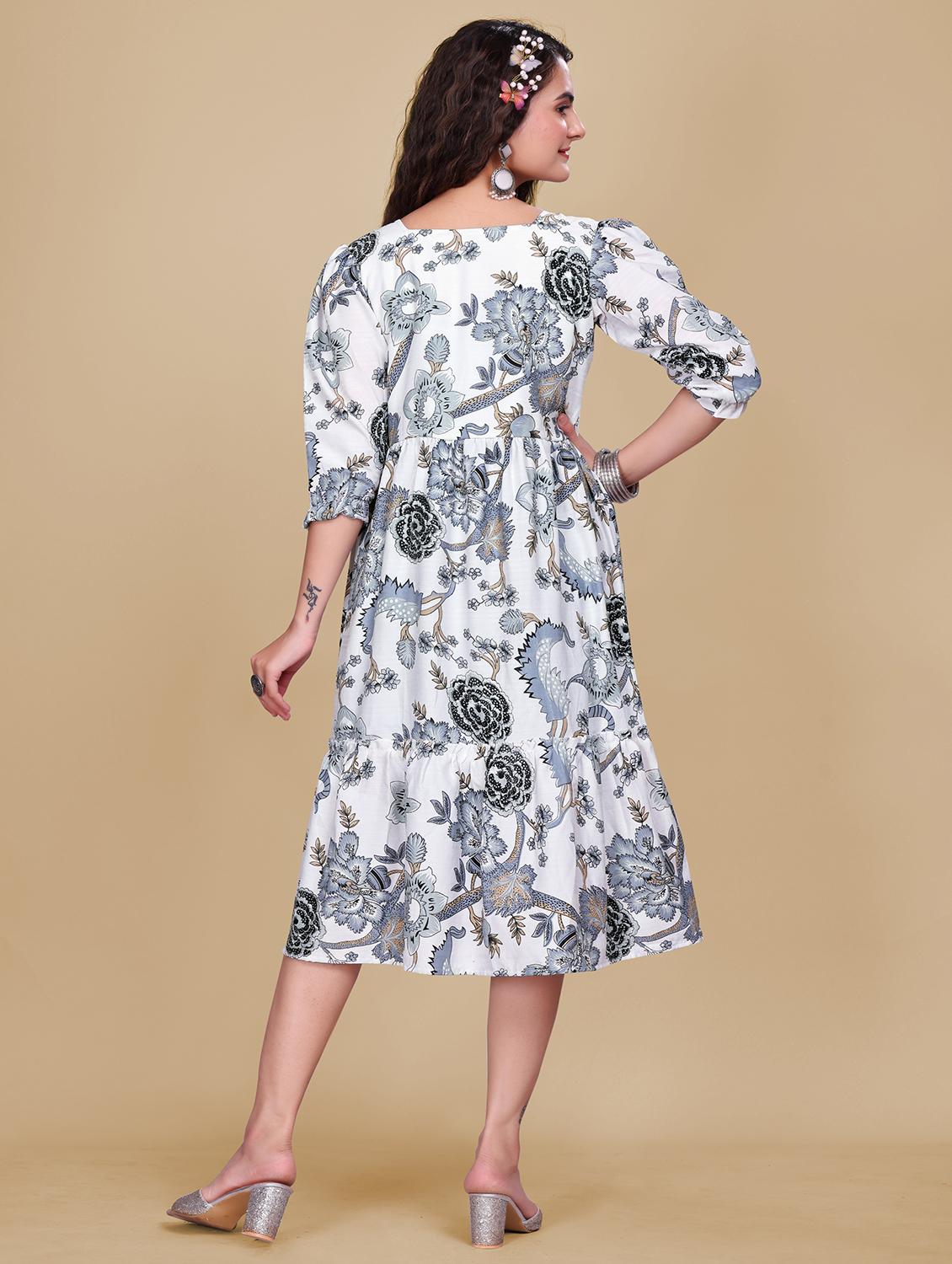 women printed puff sleeve tiered dress - 21989357 - Standard Image - 4