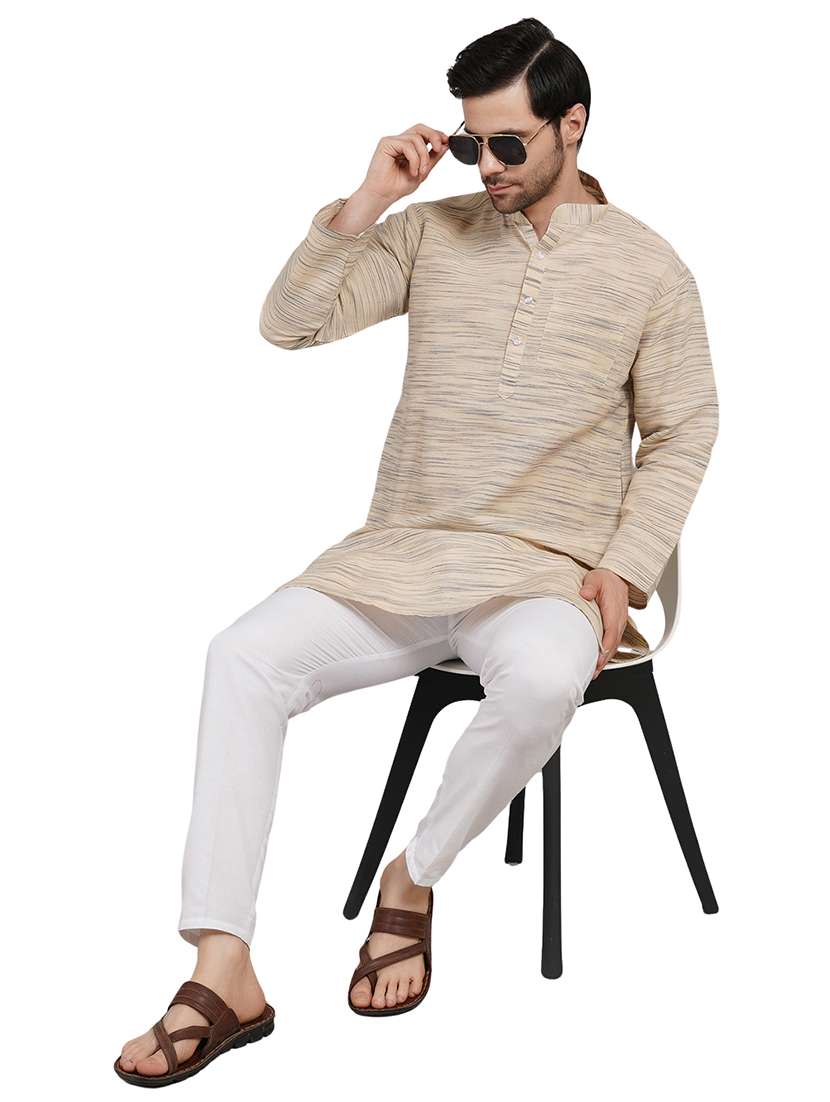 men melange mandarin neck long kurta  - 21989359 -  Zoom Image - 0