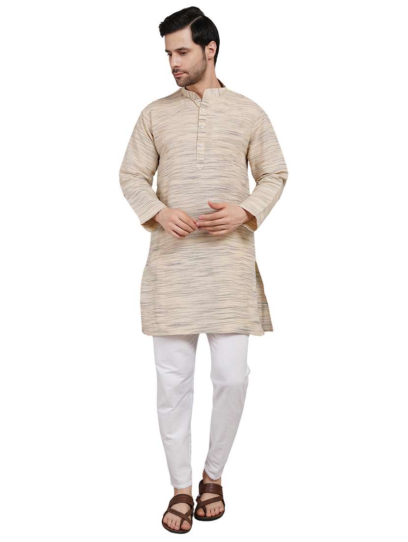 men melange mandarin neck long kurta - 21989359 - Standard Image - 1