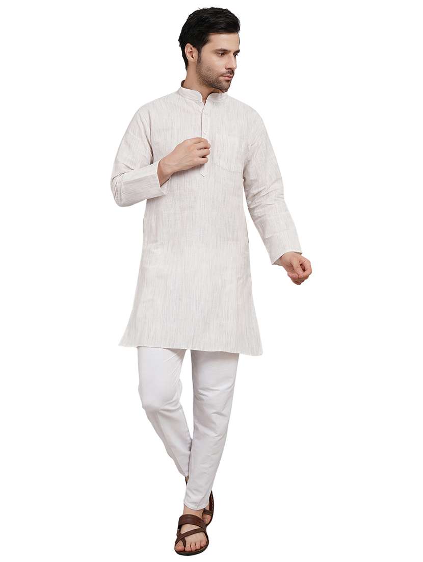 men melange mandarin neck long kurta  - 21989360 -  Standard Image - 1