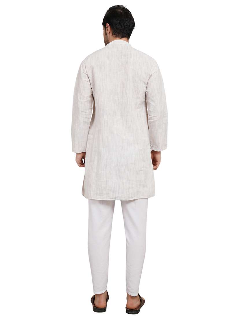 men melange mandarin neck long kurta - 21989360 - Standard Image - 4