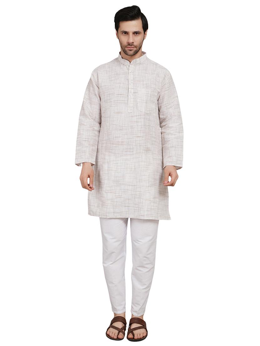 men melange mandarin neck long kurta  - 21989361 -  Standard Image - 1