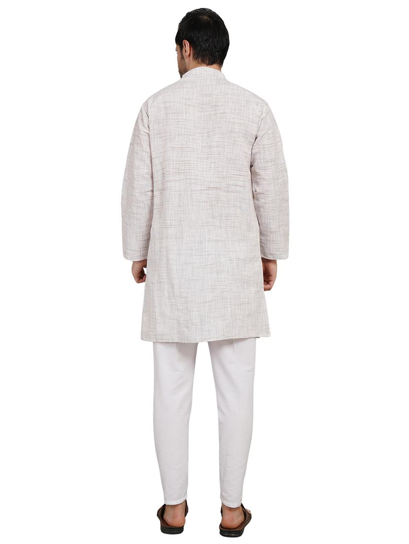men melange mandarin neck long kurta - 21989361 - Standard Image - 4