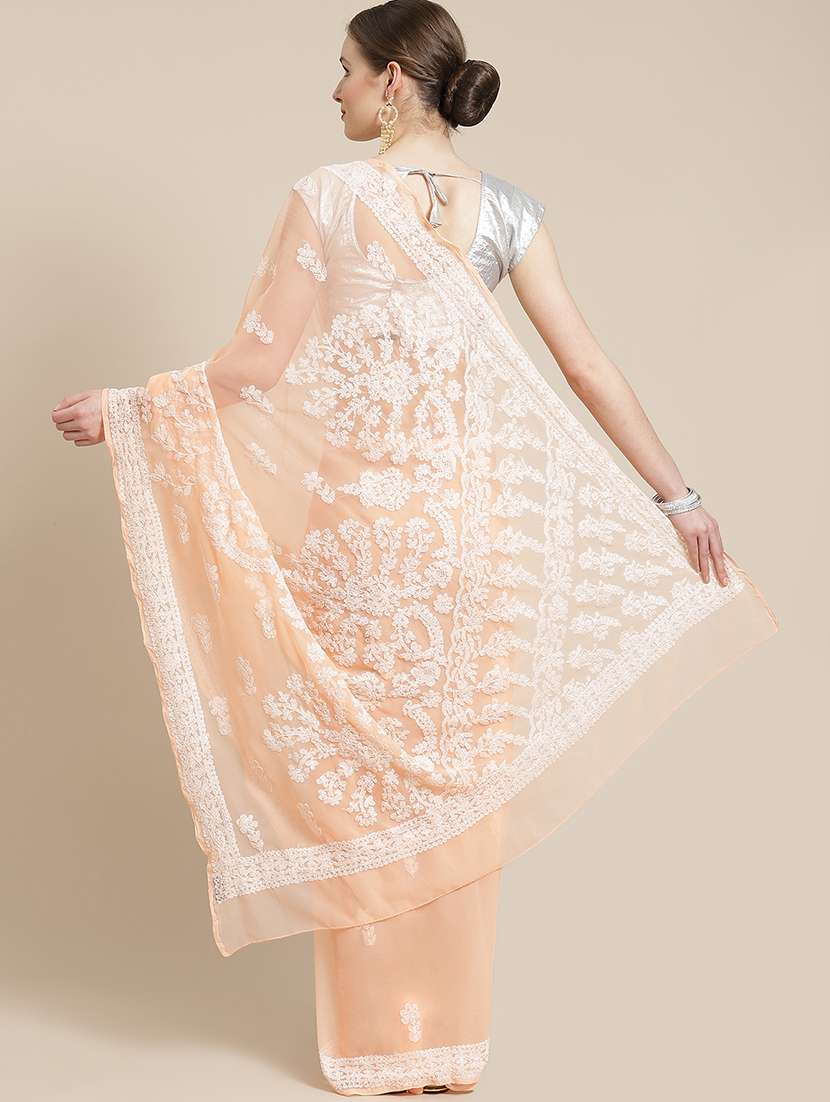 women solid with work chikankari saree with blouse - 21989362 -  Standard Image - 1