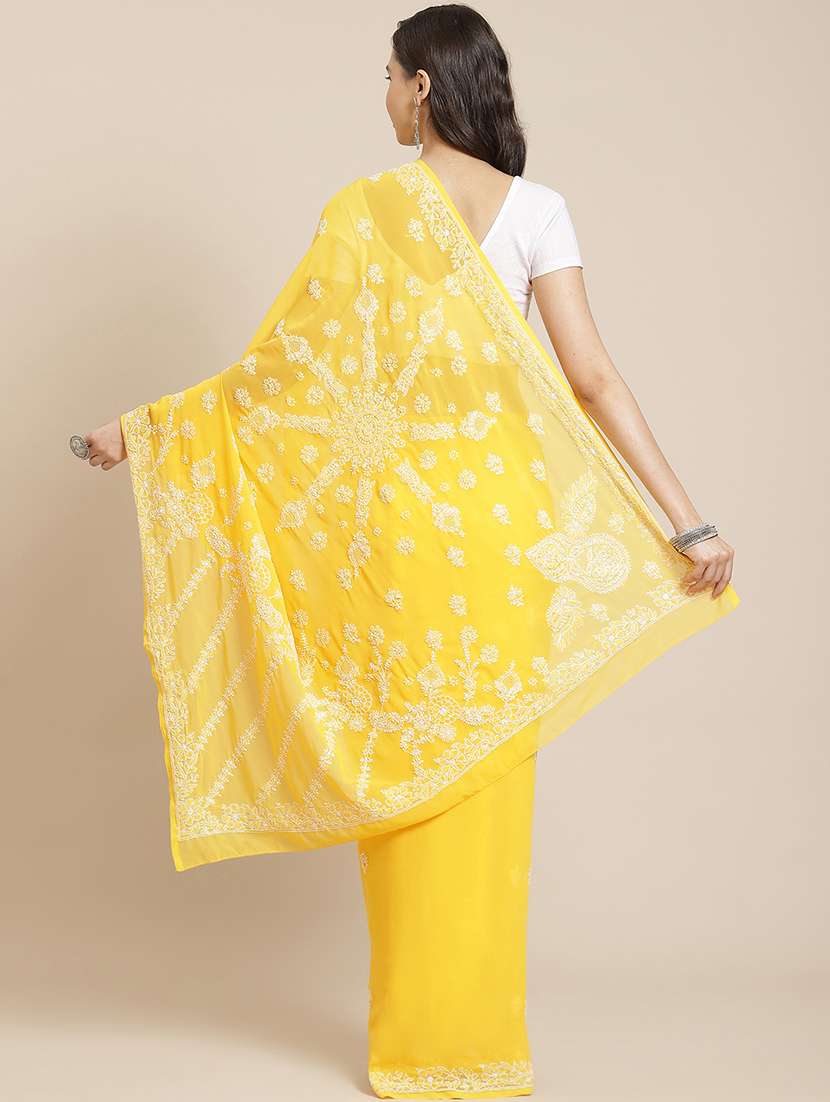 women solid with work chikankari saree with blouse - 21989363 -  Standard Image - 1