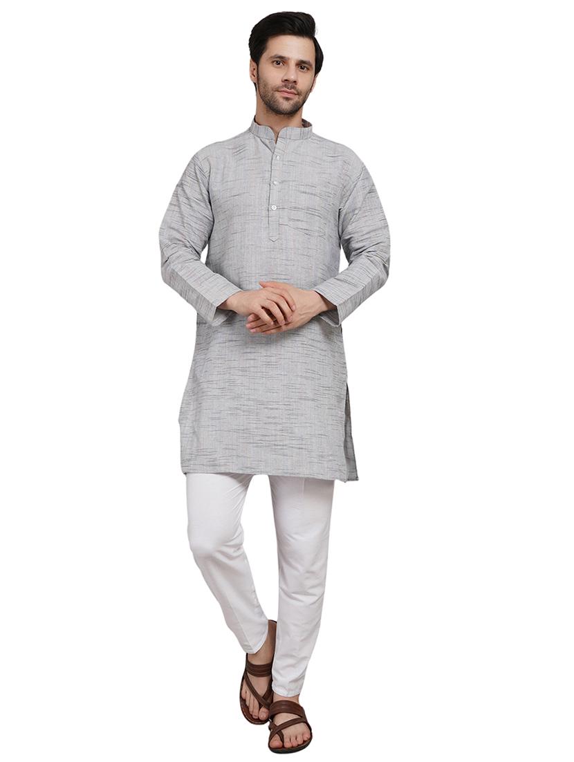 men melange mandarin neck long kurta  - 21989364 -  Standard Image - 1