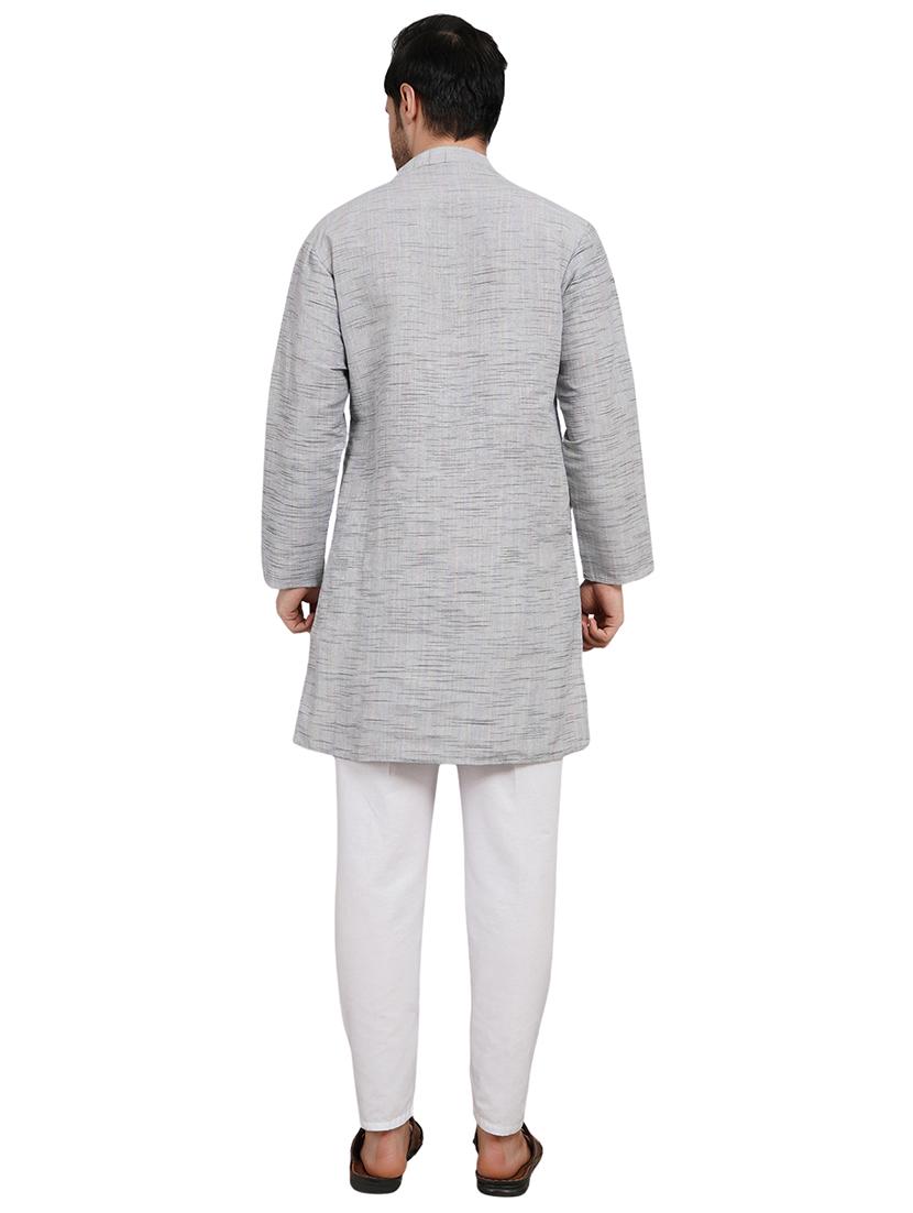 men melange mandarin neck long kurta - 21989364 - Standard Image - 4