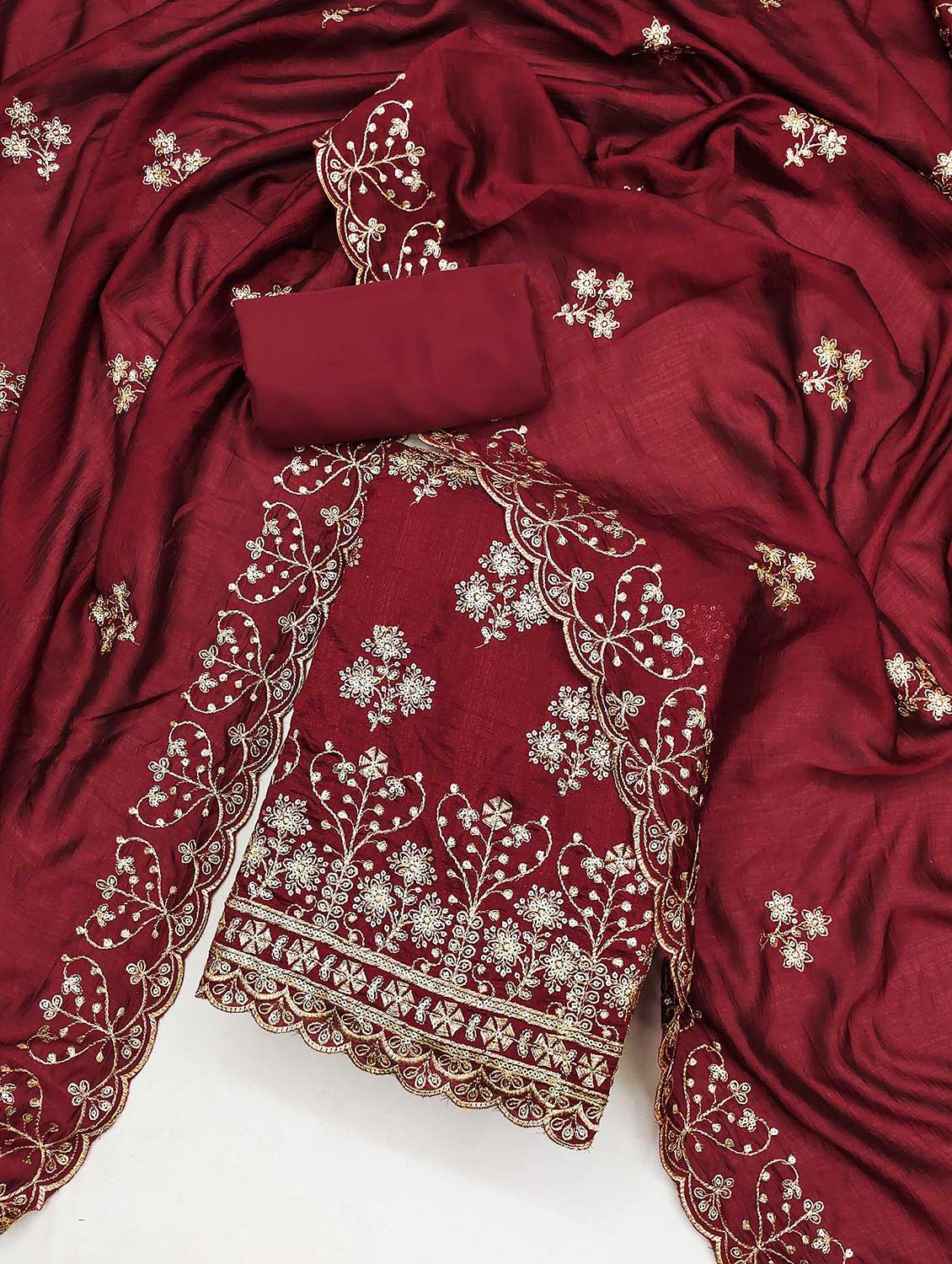 women solid with work embroidered unstitched suit set - 21989447 -  Standard Image - 1