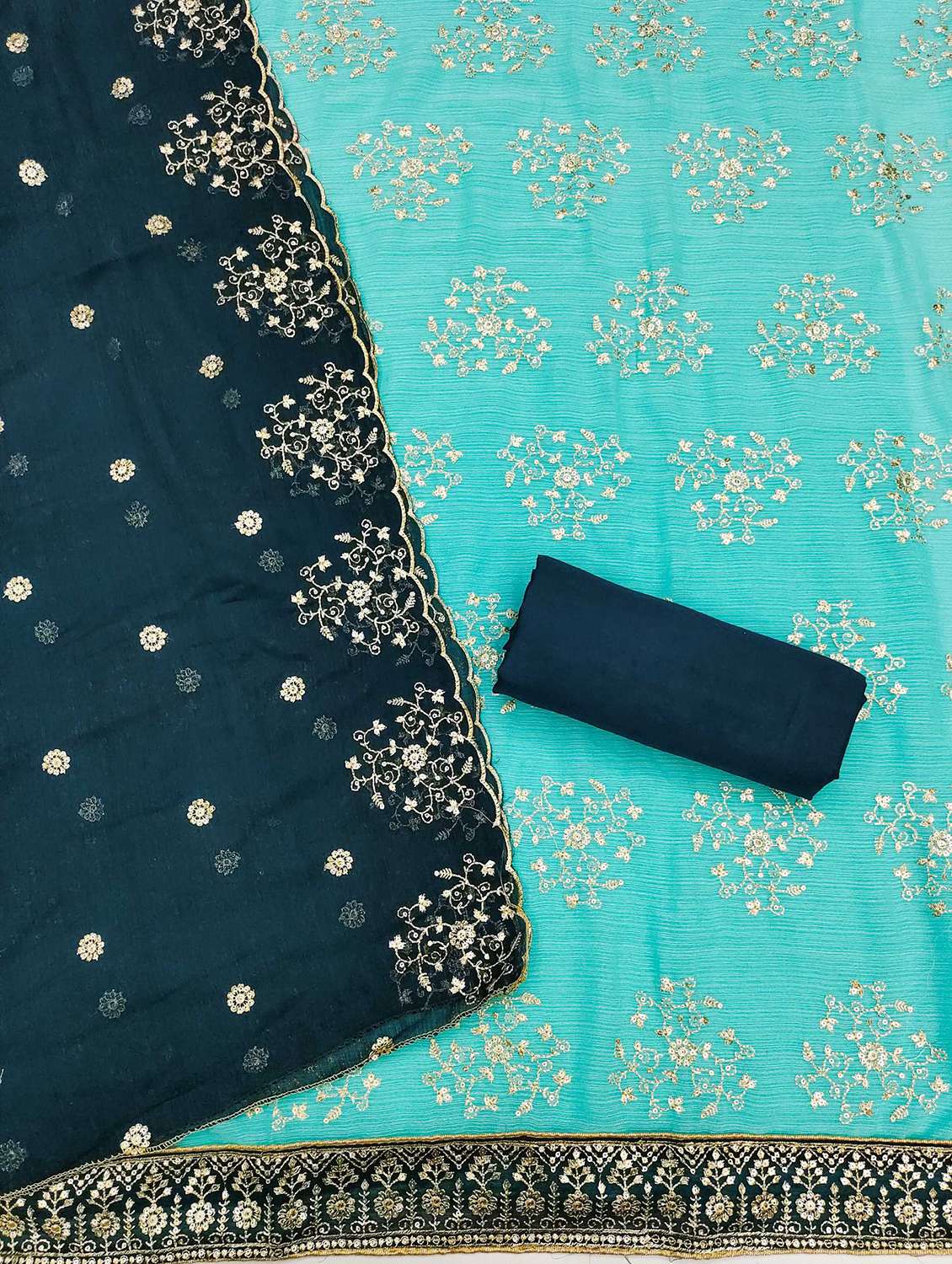 women solid with work embroidered unstitched suit set - 21989454 -  Standard Image - 1