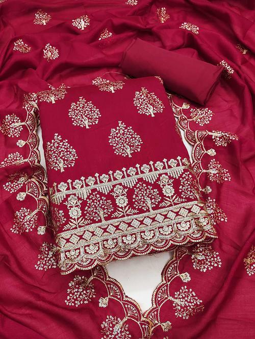 women solid with work embroidered unstitched suit set - 21989457 - Standard Image - 0