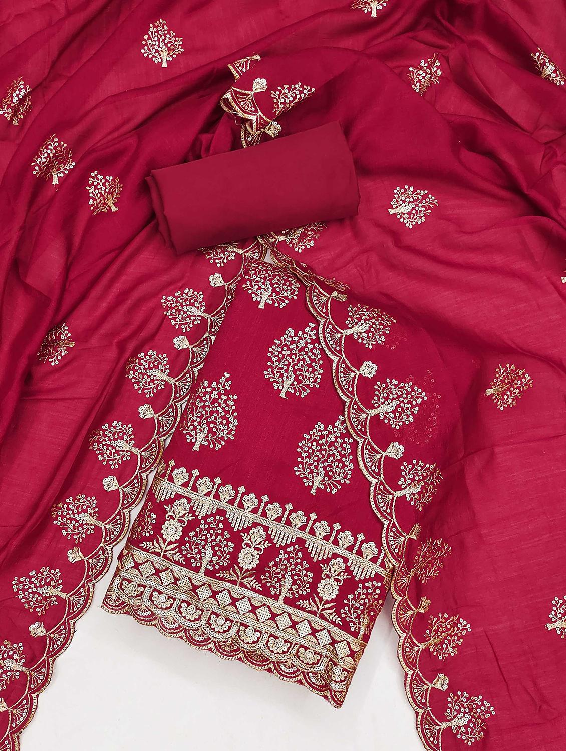 women solid with work embroidered unstitched suit set - 21989457 - Standard Image - 1
