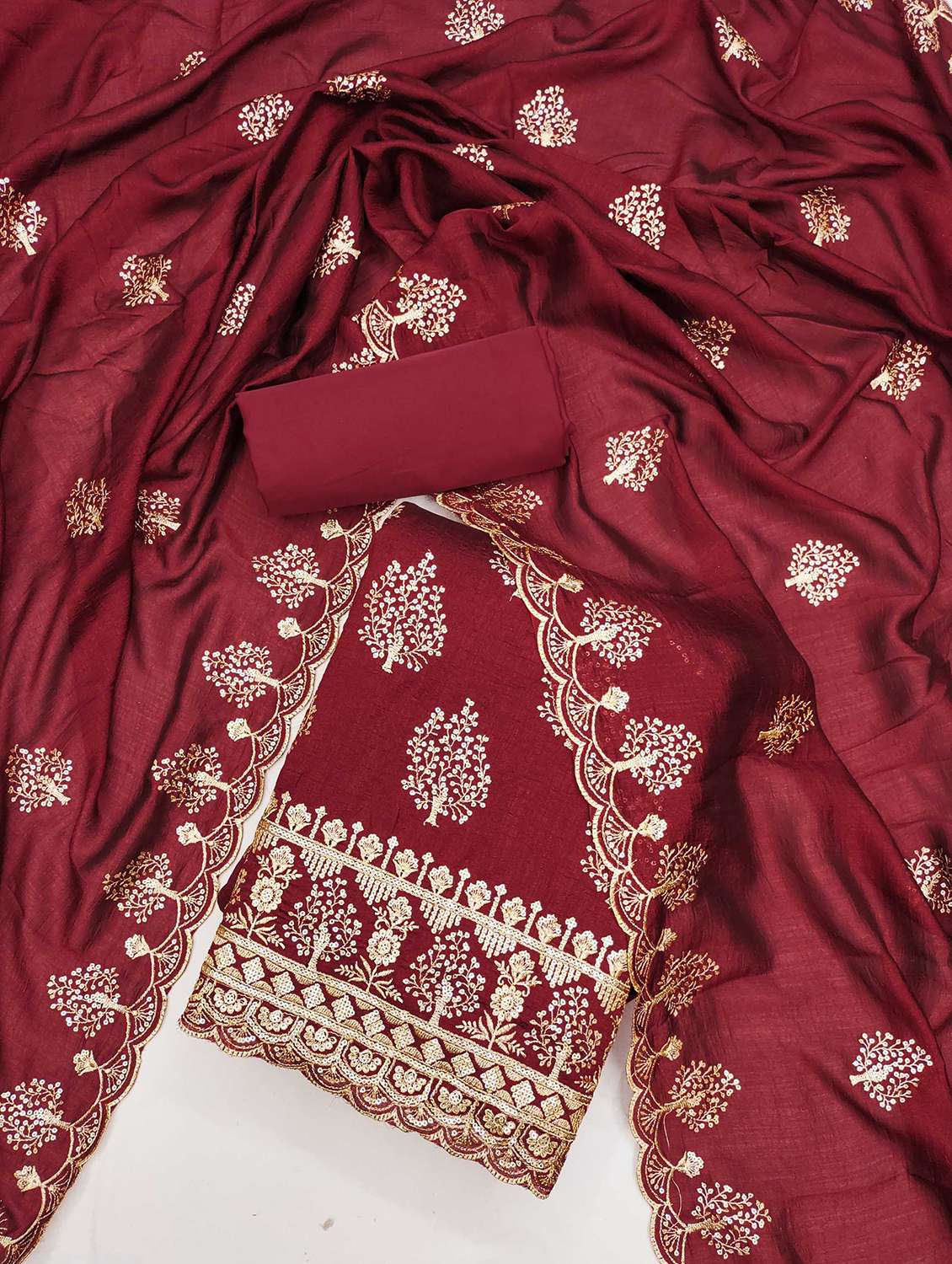 women solid with work embroidered unstitched suit set - 21989462 -  Standard Image - 1