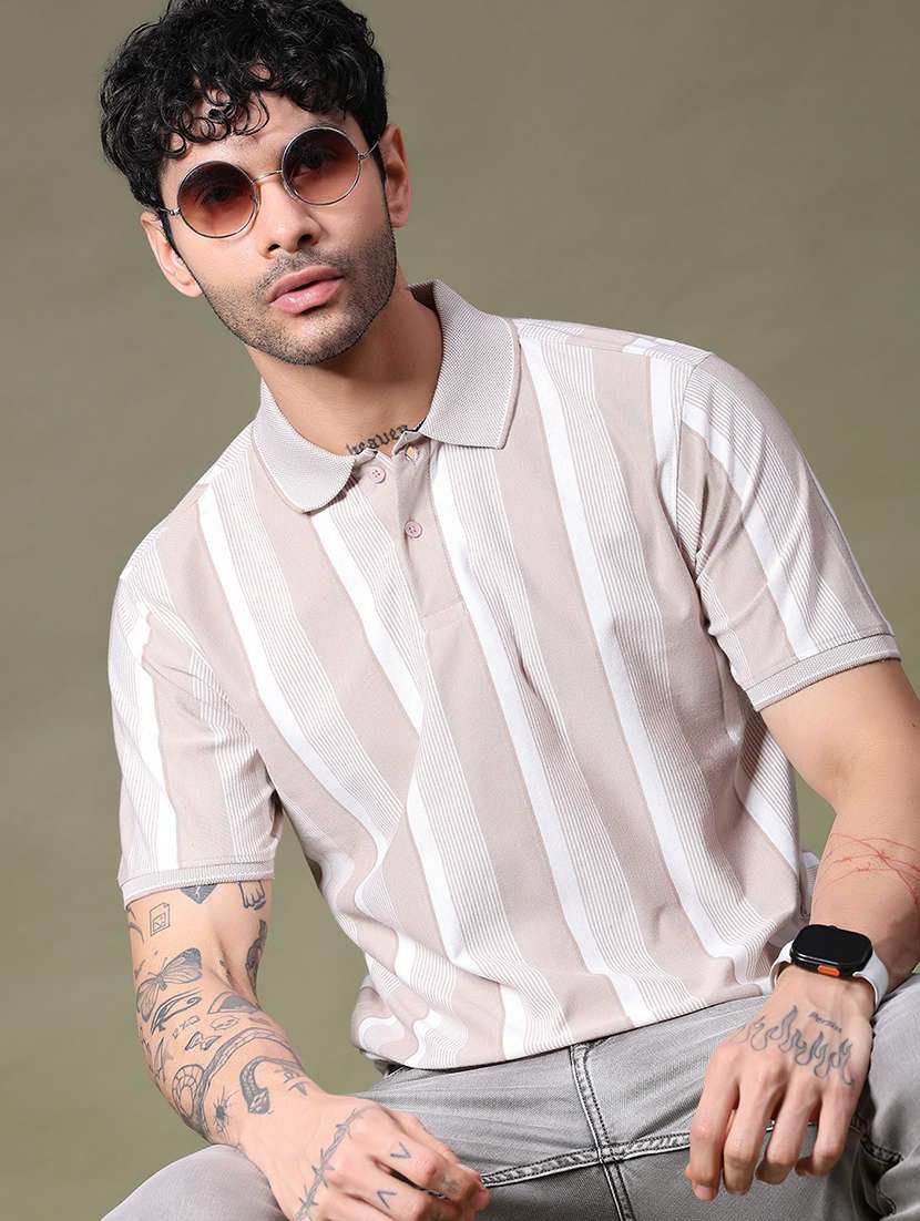 men striped short sleeve regular fit polo t-shirt