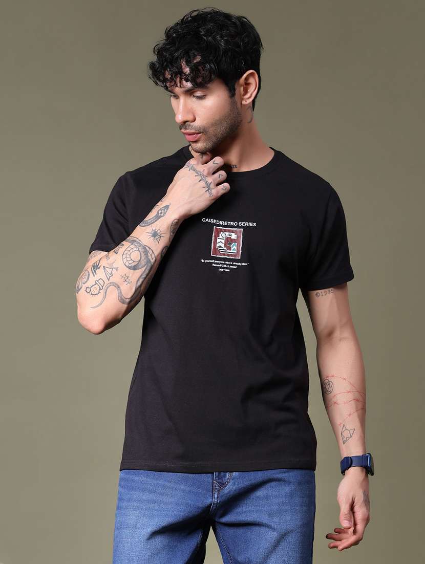 men chest print round neck regular fit t-shirt - 21989473 -  Standard Image - 1