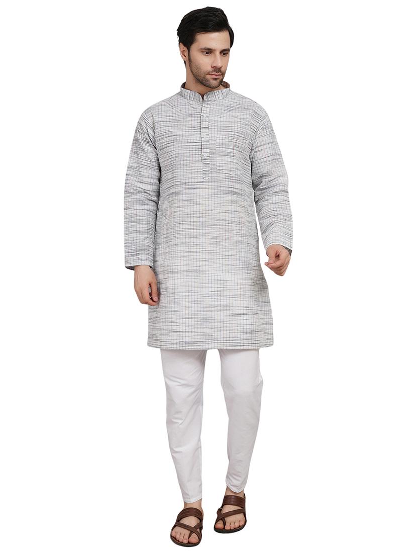 men melange mandarin neck long kurta - 21989508 - Standard Image - 1