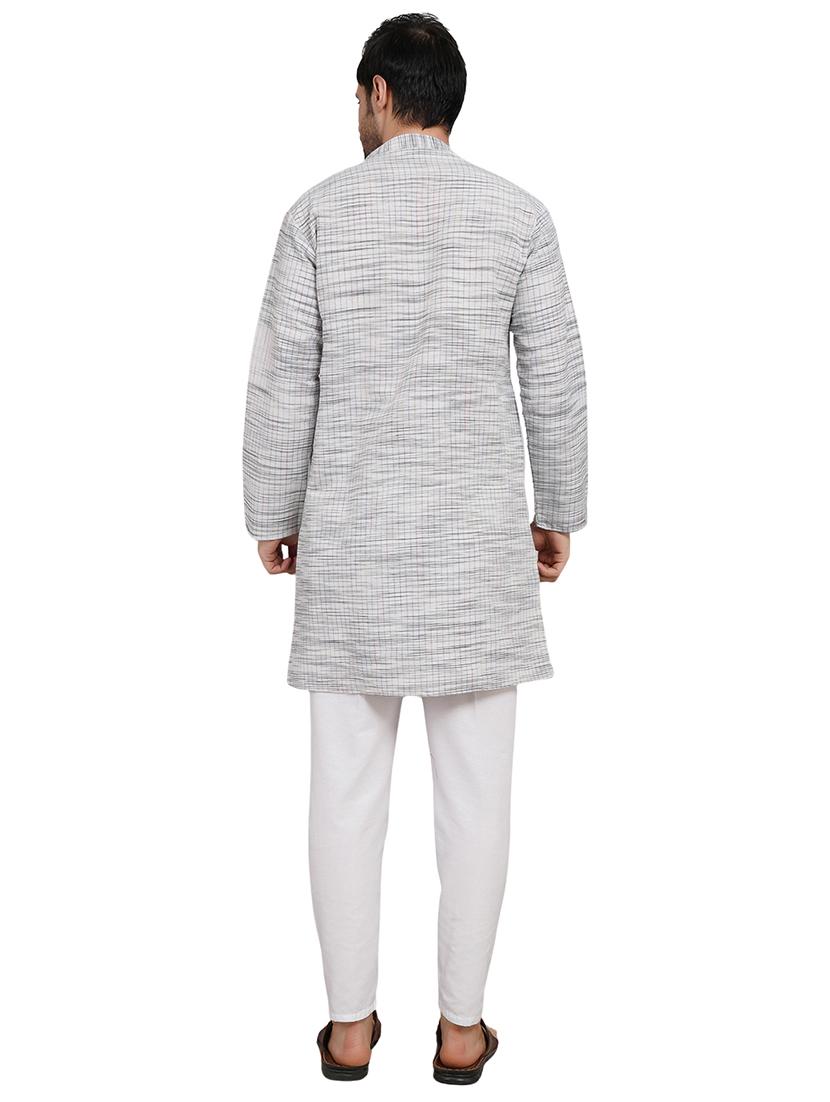 men melange mandarin neck long kurta - 21989508 - Standard Image - 4