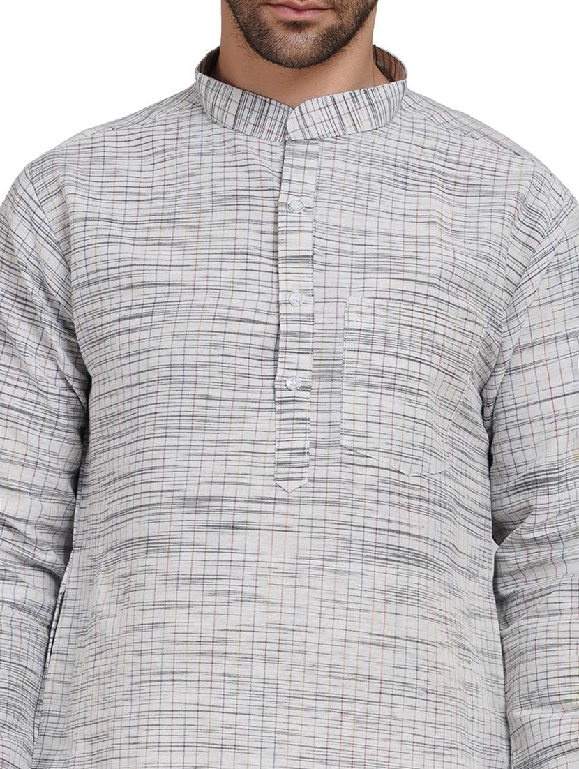 men melange mandarin neck long kurta - 21989508 - Standard Image - 6