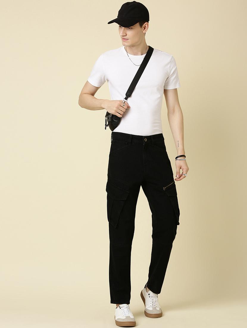 men black solid mid rise denim cargo - 21989509 - Standard Image - 4