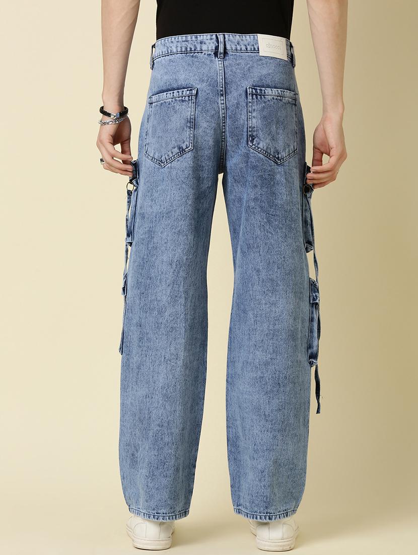 men blue washed mid rise denim cargo - 21989511 - Standard Image - 4