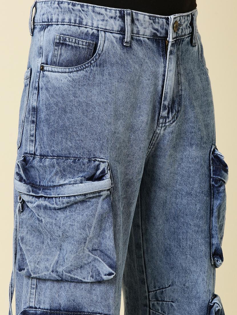 men blue washed mid rise denim cargo - 21989511 - Standard Image - 6