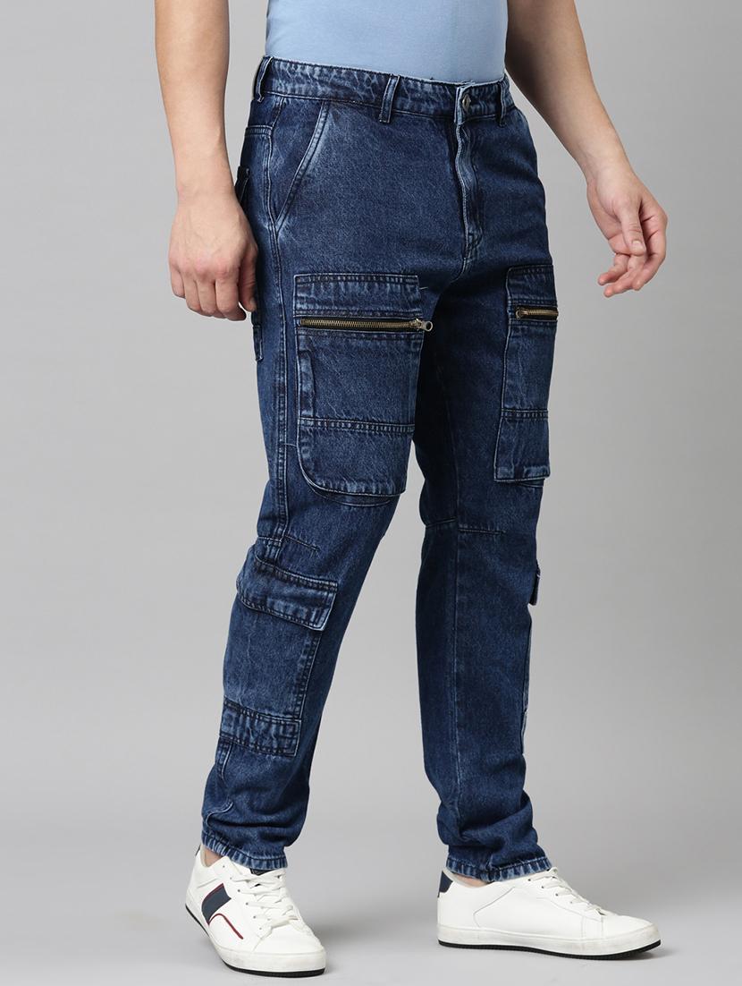 men blue washed mid rise denim cargo - 21989514 -  Standard Image - 1