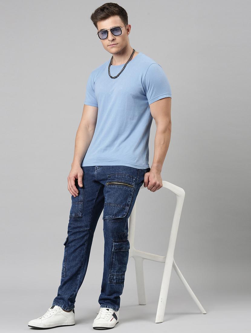 men blue washed mid rise denim cargo - 21989514 - Standard Image - 4