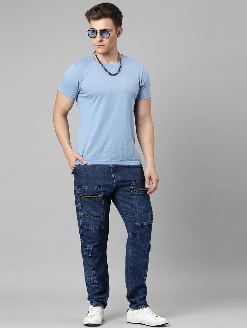 men blue washed mid rise denim cargo - 21989514 - Standard Image - 6