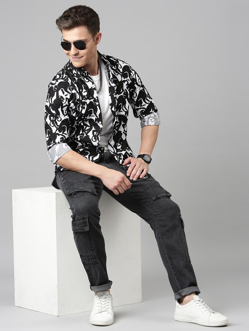 men black washed mid rise denim cargo - 21989515 - Standard Image - 6