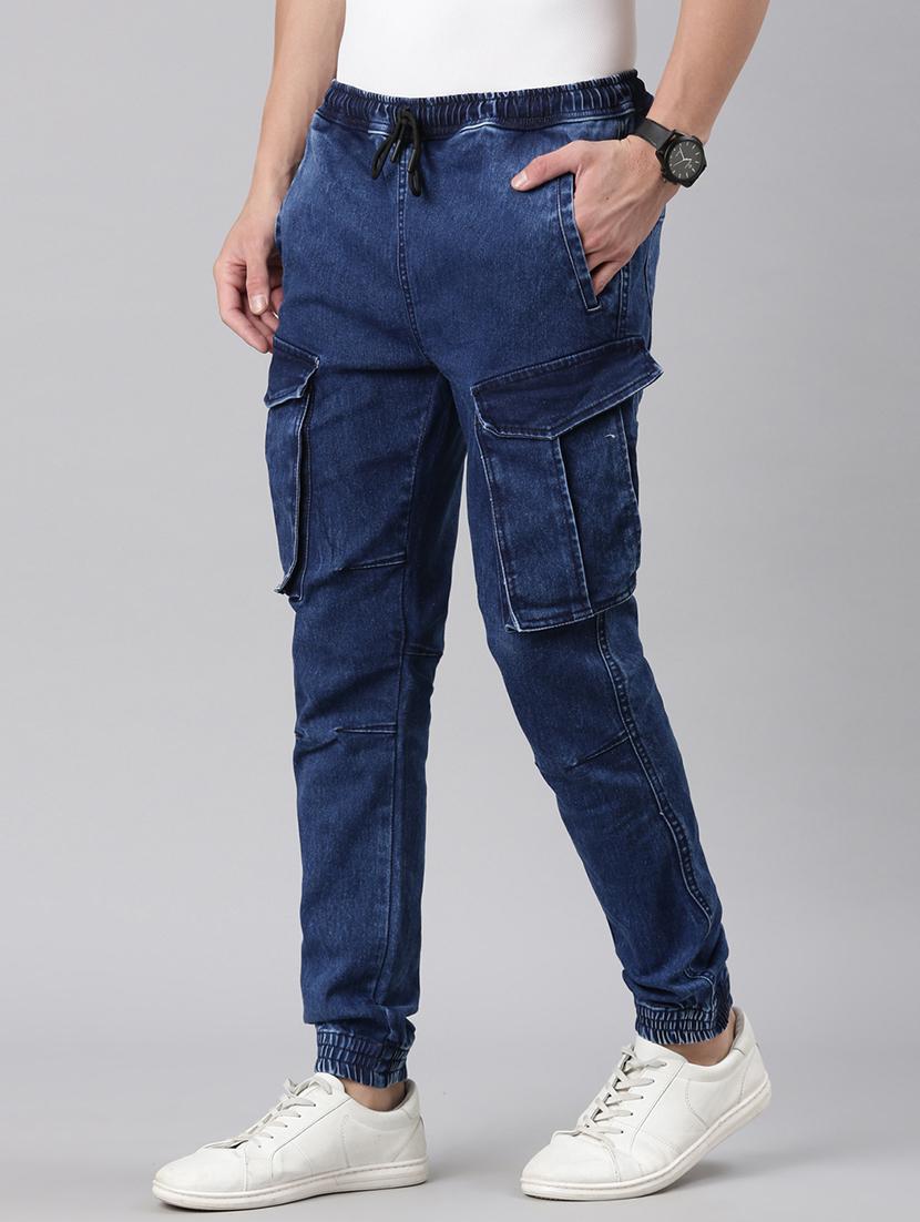 men blue washed mid rise jogger cargo - 21989517 -  Standard Image - 1