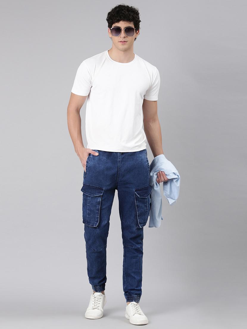 men blue washed mid rise jogger cargo - 21989517 - Standard Image - 6