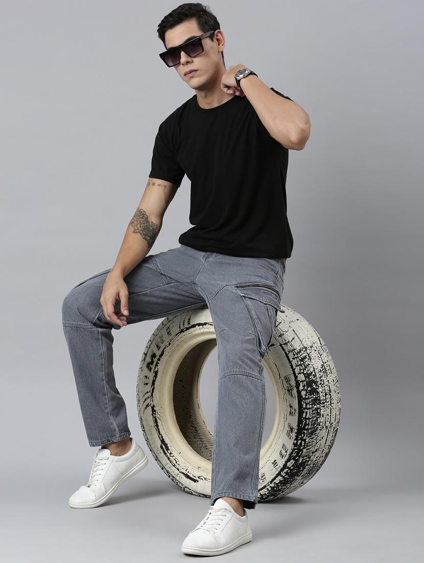 men grey solid mid rise denim cargo - 21989522 - Standard Image - 4