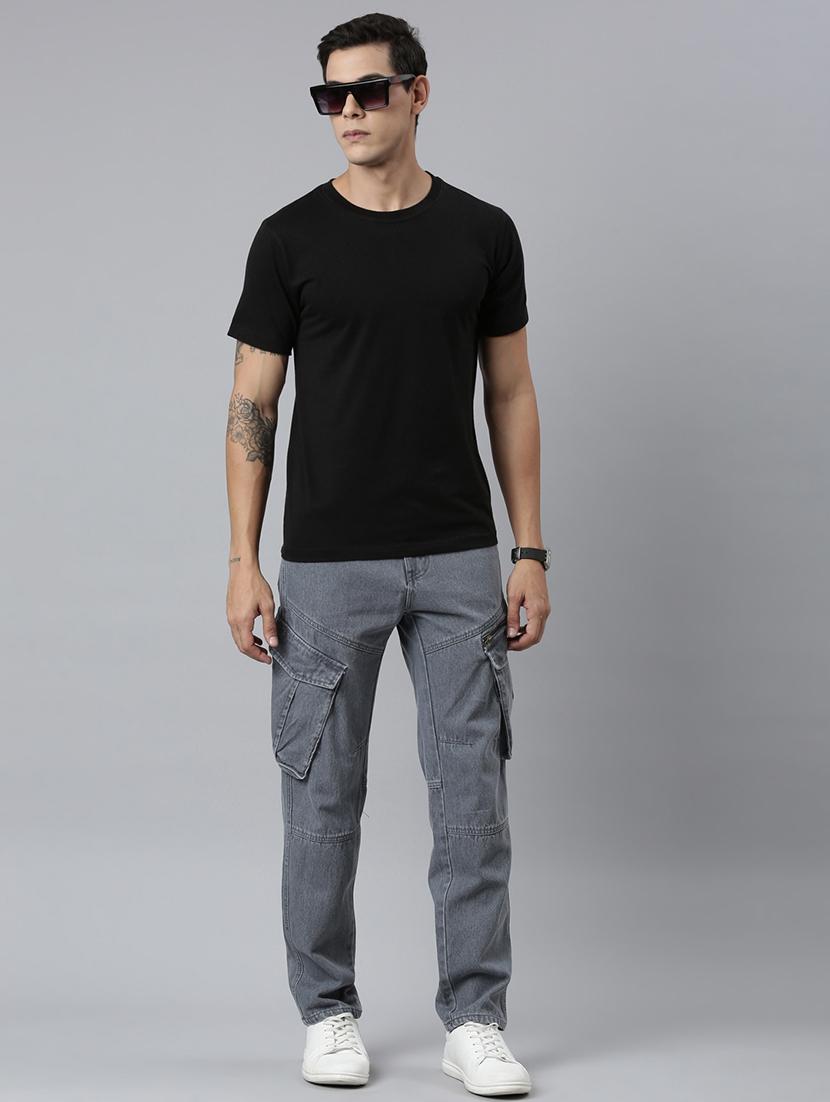 men grey solid mid rise denim cargo - 21989522 - Standard Image - 6