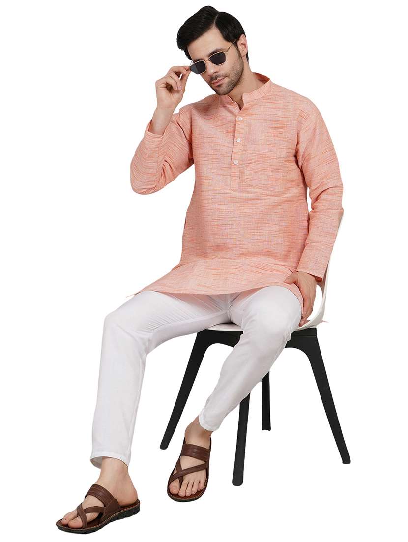 men melange mandarin neck long kurta  - 21989524 -  Zoom Image - 0