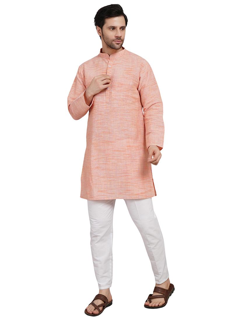 men melange mandarin neck long kurta - 21989524 - Standard Image - 1