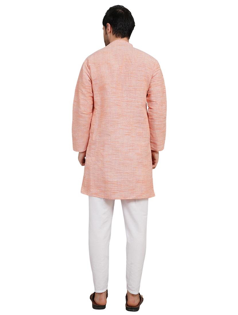 men melange mandarin neck long kurta - 21989524 - Standard Image - 4