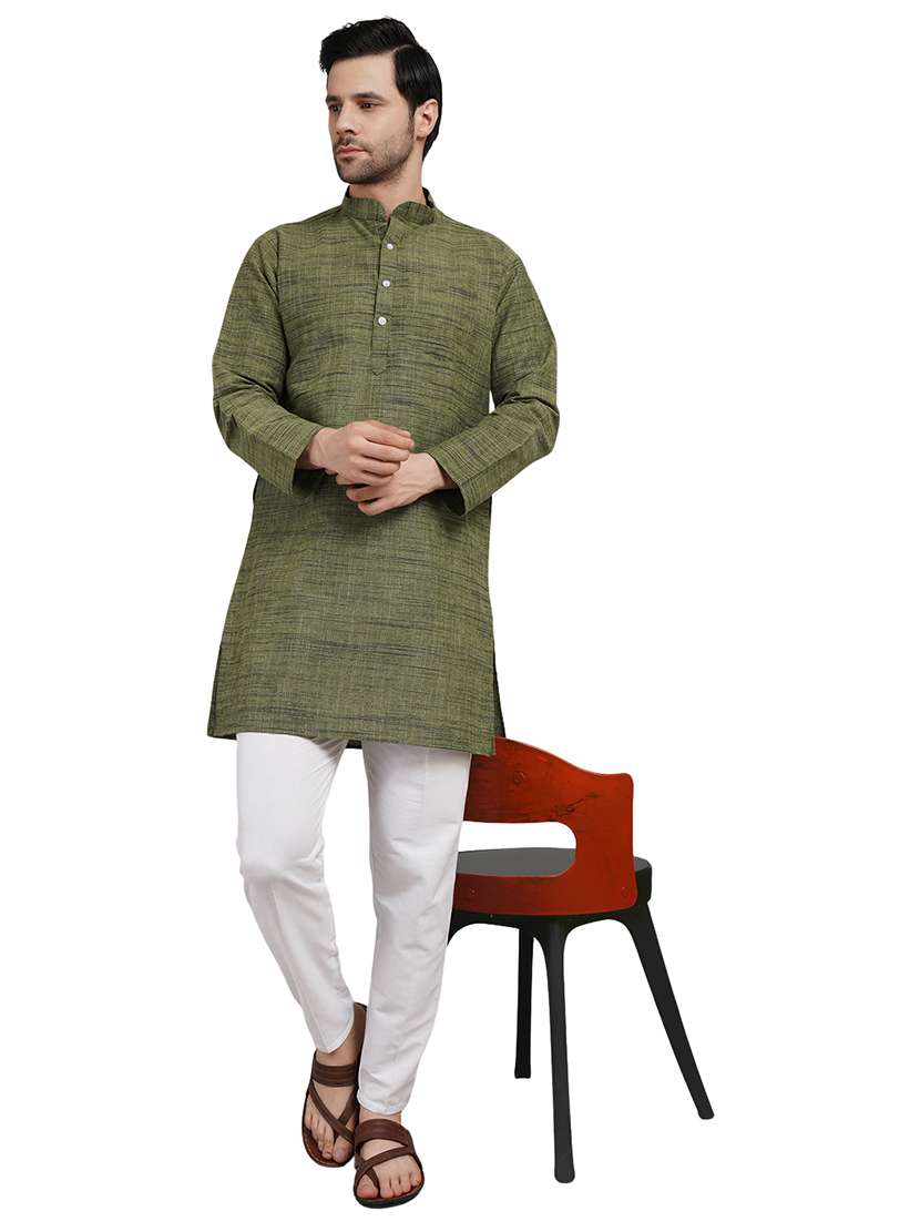 men melange mandarin neck long kurta - 21989525 - Zoom Image - 0