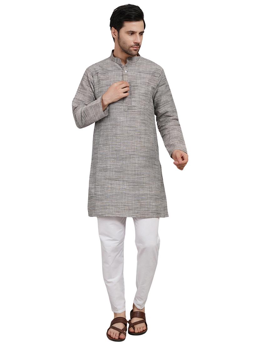 men melange mandarin neck long kurta  - 21989526 -  Standard Image - 1